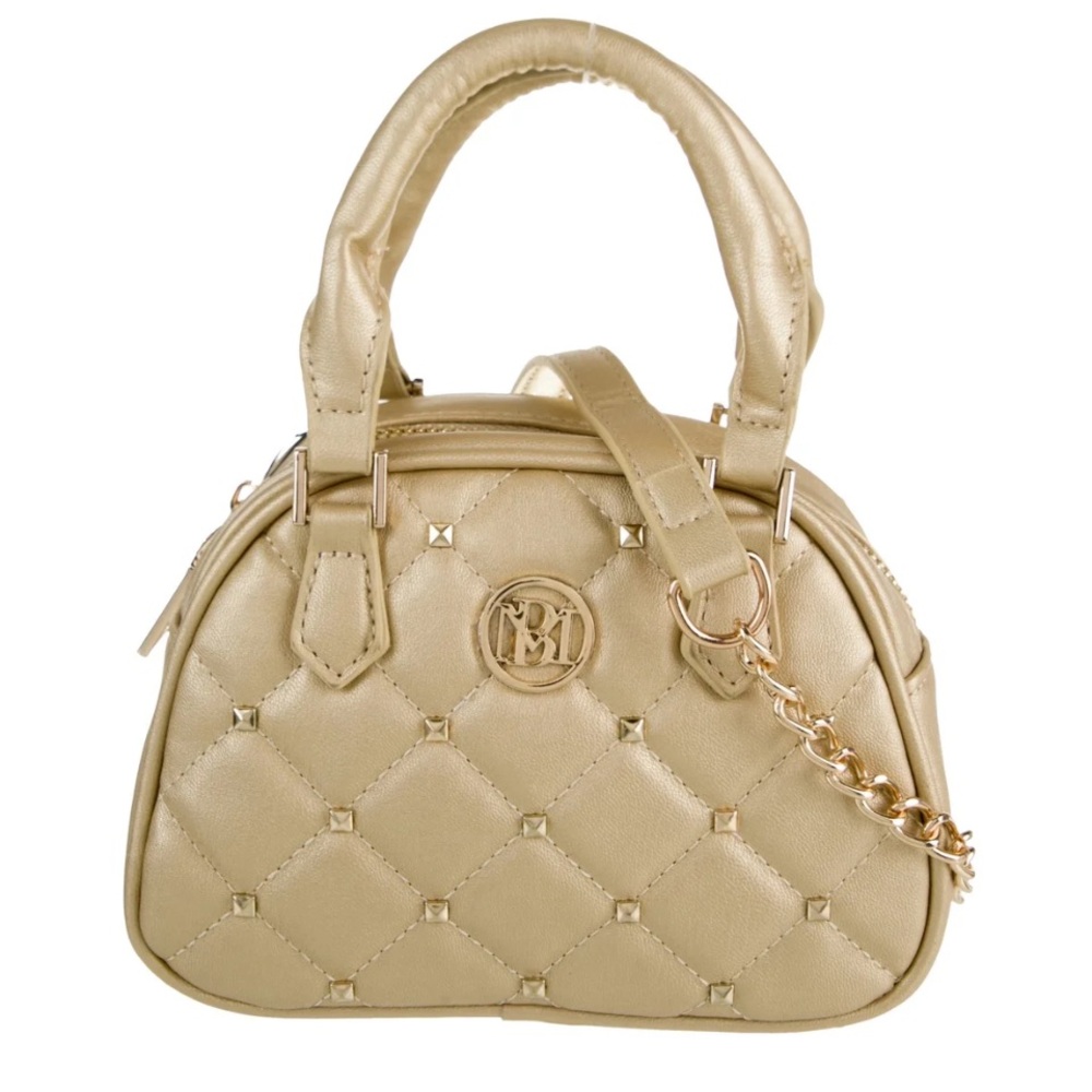 Badgley Mishka Gold Crossbody Dome Purse Bag with Studs Vegan Leather NWT